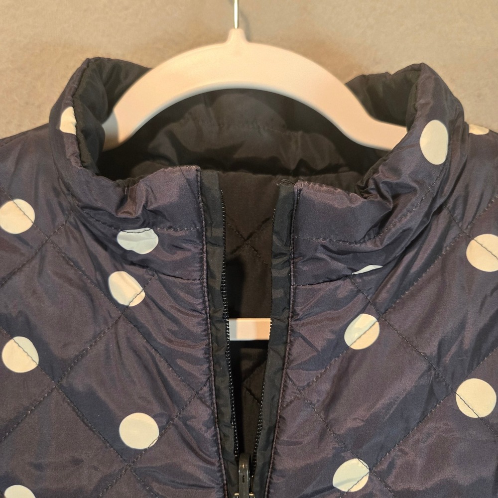 Banana Republic Vest Womens Large Reversible Quilted Puffer Vest Navy Polka Dot - Picture 9 of 11